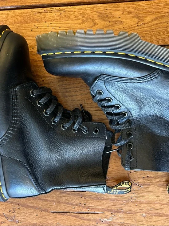 Dr. Martens Black Leather Lace-Up Boots with Yellow Stitching - Picture 3 of 10